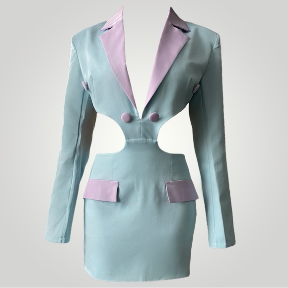 Dresses & Skirts - Juno - Pastel Blue and Purple Cut Out Blazer Dress 🍬